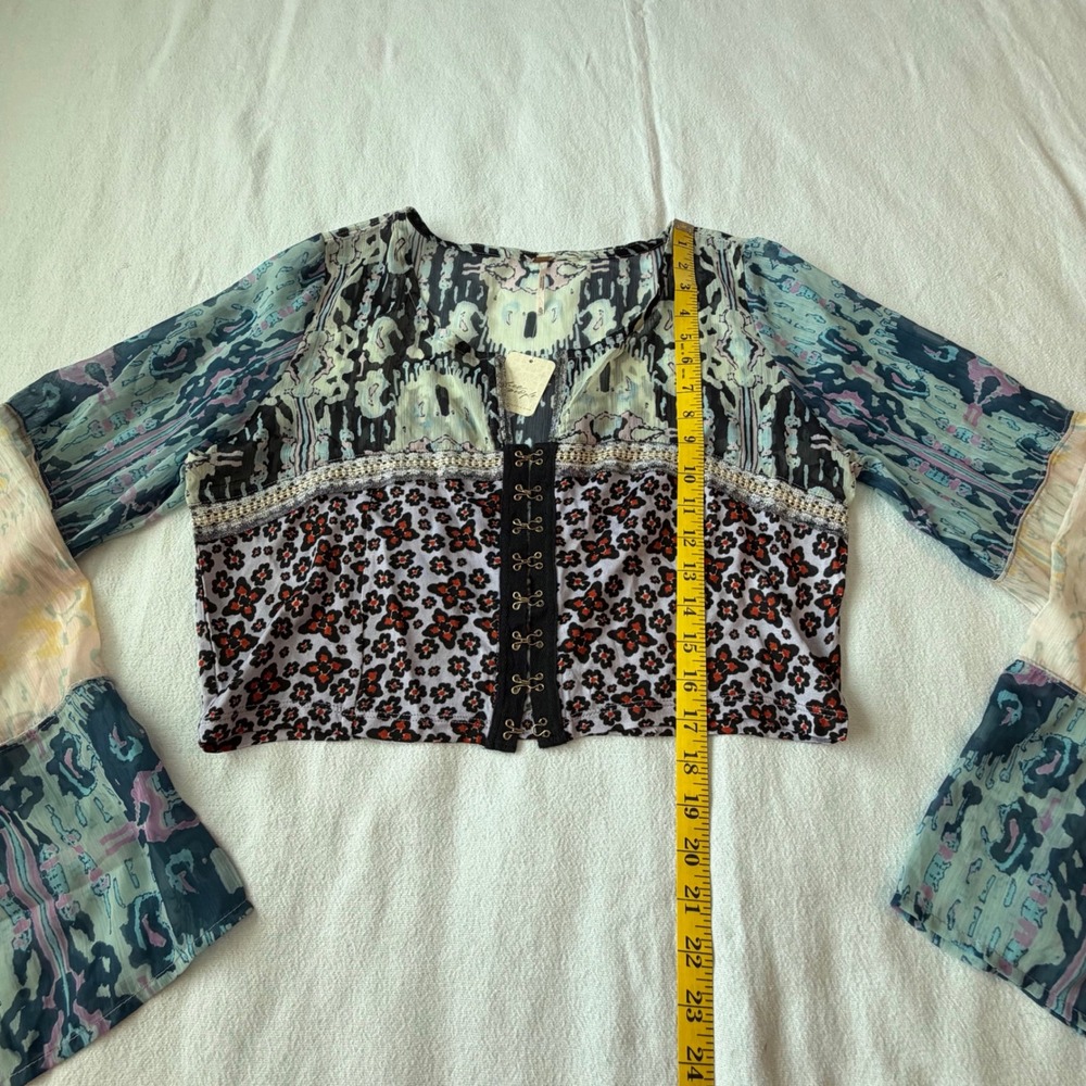 Free People Lavender Sky Combo Mixed Print Hook Eye Crop Boho Top Women's XL - Picture 7 of 9